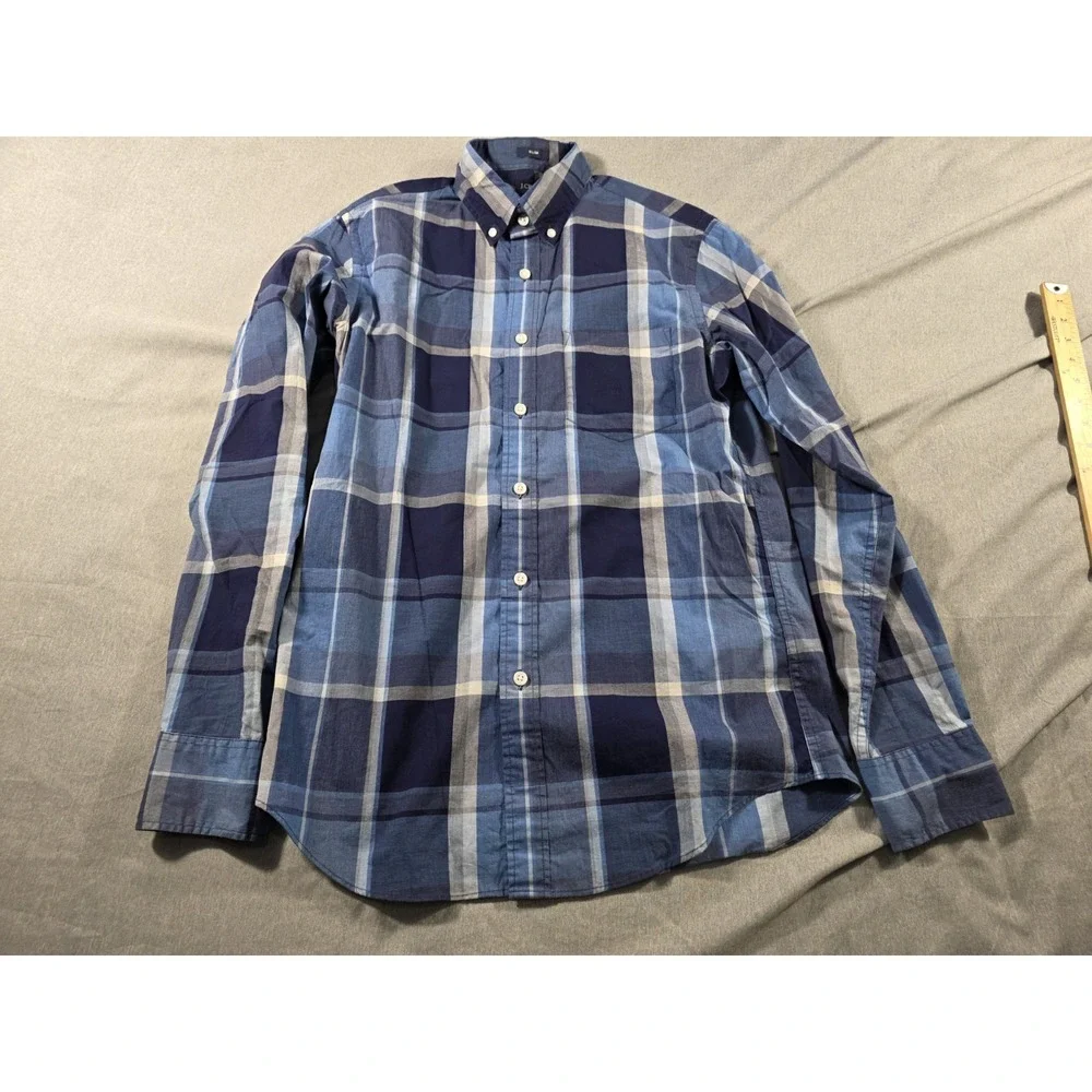 J.Crew Flex Slim Mens‎ Long Sleeve Button Up Stretch Shirt Blue Plaid Size Small